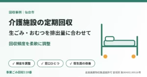 回収事例：仙台市内の介護施設で生ごみ・おむつを排出量に合わせて定期回収（イラスト）